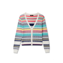 Sweater cardigan for women multicolor striped womens knit sweater cotton